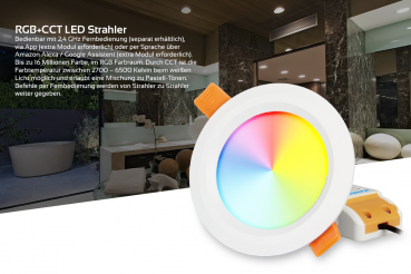 Preview: MiBoxer LED Einbaustrahler RGB+CCT 6W IP54 Ø111mm 2,4GHz WiFiready FUT063