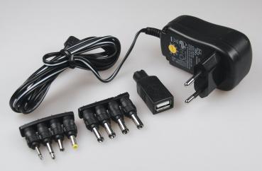 Switchmode Steckernetzteil USB 1000mA, 3/5/6/7,5/9/12V, LED