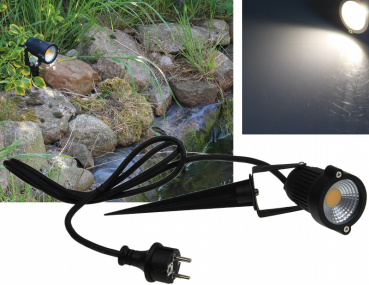 LED Gartenleuchte neutralweiß 5W, 230V, 1,5m Kabel+Erdspieß, schwarz