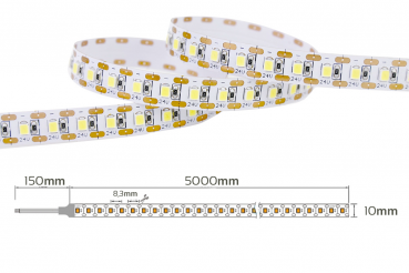 Single Cut Neutralweiß 24V LED Streifen 5M 15W/m 120LED/m 8mm IP20 4000K