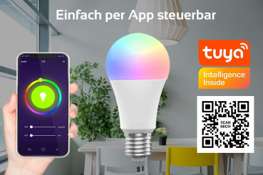 Preview: 4er Set E27 10W RGB+CCT Wi-Fi Smart LED-Lampe 806 Lumen